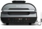 Ninja | Indoor Grill and Air Fryer| Foodi Smart XL | 6-in-1 Grill, Air Fry, Roast, Bake, Broil, Dehydrate & Crisp |Smart Thermometer & Splatter Shield | Dishwasher Safe Parts | Black/Silver | FG551