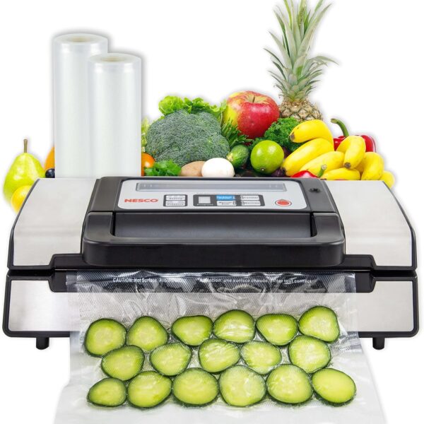 Nesco Deluxe Food VS-12 Vacuum Sealer, 130 Watts, Kit Bags & Viewing Lid, Compact, Silver