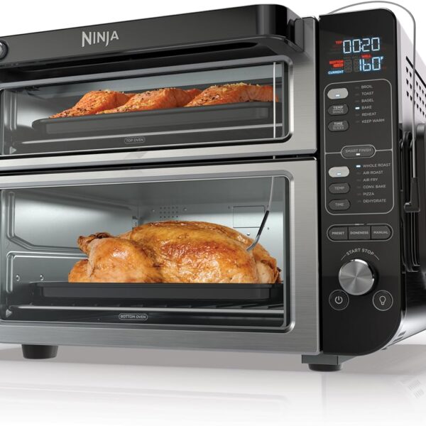 Ninja DCT451 12-in-1 Smart Double Oven with FlexDoor, Thermometer, FlavorSeal, Smart Finish, Rapid Top Convection and Air Fry Bottom , Stainless Steel