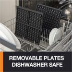 KRUPS 4-Slice Belgian Waffle Maker: Stainless Steel, 5 Browning Levels, Audible Ready Beep, Removable Plates, 1200W, Silver/Black, Large Waffle Maker Family Size, Great for Family Breakfasts