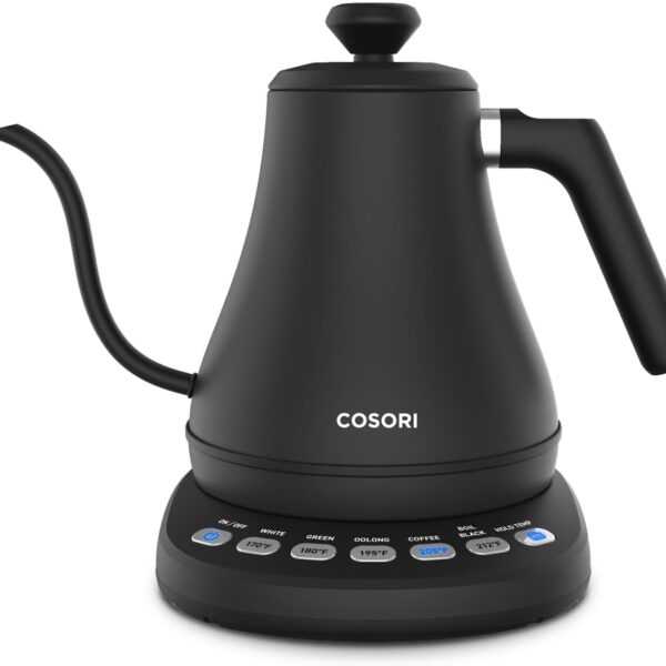 COSORI Electric Gooseneck Kettle with 5 Temperature Control Presets, Pour Over Kettle for Coffee & Tea, Hot Water Boiler, 100% Stainless Steel Inner Lid & Bottom, 1200W/0.8L