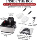 Elite Gourmet EDF434 Electric Deep Fryer 4.5 Quart Oil Capacity with Temperature Knob, 2 Baskets, Powerful 1700 Watts, Lid with Anti-Odor Filter & Viewing Window, Stainless Steel