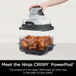 Ninja Crispi 3-in-1 Portable Cooking System-1500W Compact Air Fryer, 4 QT Borosilicate Glass, Lid, Crisper Plate, Oil-Free Frying, Easy Storage, Cook, Serve & Store -White