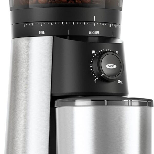 OXO Brew Conical Burr Coffee Grinder - Silver, Stainless Steel Burrs, One-Touch Automatic Smart Grind