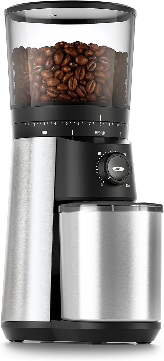 OXO Brew Conical Burr Coffee Grinder - Silver, Stainless Steel Burrs, One-Touch Automatic Smart Grind OXO Brew Conical Burr Coffee Grinder - Silver, Stainless Steel Burrs, One-Touch Automatic Smart Grind
