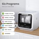 COMFEE' Portable Mini Dishwasher Countertop with 5L Built-in Water Tank for Apartments& RVs, No Hookup Needed, 6 Programs, 360° Dual Spray, 162℉ High-Temp& Air-Dry Function