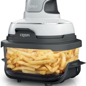 Ninja Crispi 3-in-1 Portable Cooking System-1500W Compact Air Fryer, 4 QT Borosilicate Glass, Lid, Crisper Plate, Oil-Free Frying, Easy Storage, Cook, Serve & Store -White