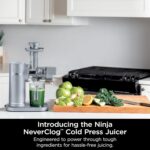 Ninja NeverClog Cold Press Juicer, Powerful Slow Juicer with Total Pulp Control, Countertop, Electric, 2 Pulp Functions, Dishwasher Safe, 2nd Generation, Steam Gray, JC151SL