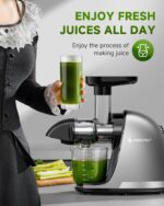 AMZCHEF Cold Press Masticating Juicer Machine - 90% Yield Reverse System, Quiet Motor for Home & Breakfast, 3-Step Clean with Brush, Includes 50+ Juice Recipes, Light Grey