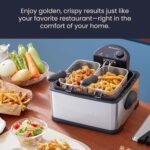 Elite Gourmet EDF434 Electric Deep Fryer 4.5 Quart Oil Capacity with Temperature Knob, 2 Baskets, Powerful 1700 Watts, Lid with Anti-Odor Filter & Viewing Window, Stainless Steel