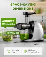 AMZCHEF Cold Press Masticating Juicer Machine - 90% Yield Reverse System, Quiet Motor for Home & Breakfast, 3-Step Clean with Brush, Includes 50+ Juice Recipes, Light Grey