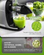 AMZCHEF Cold Press Masticating Juicer Machine - 90% Yield Reverse System, Quiet Motor for Home & Breakfast, 3-Step Clean with Brush, Includes 50+ Juice Recipes, Light Grey