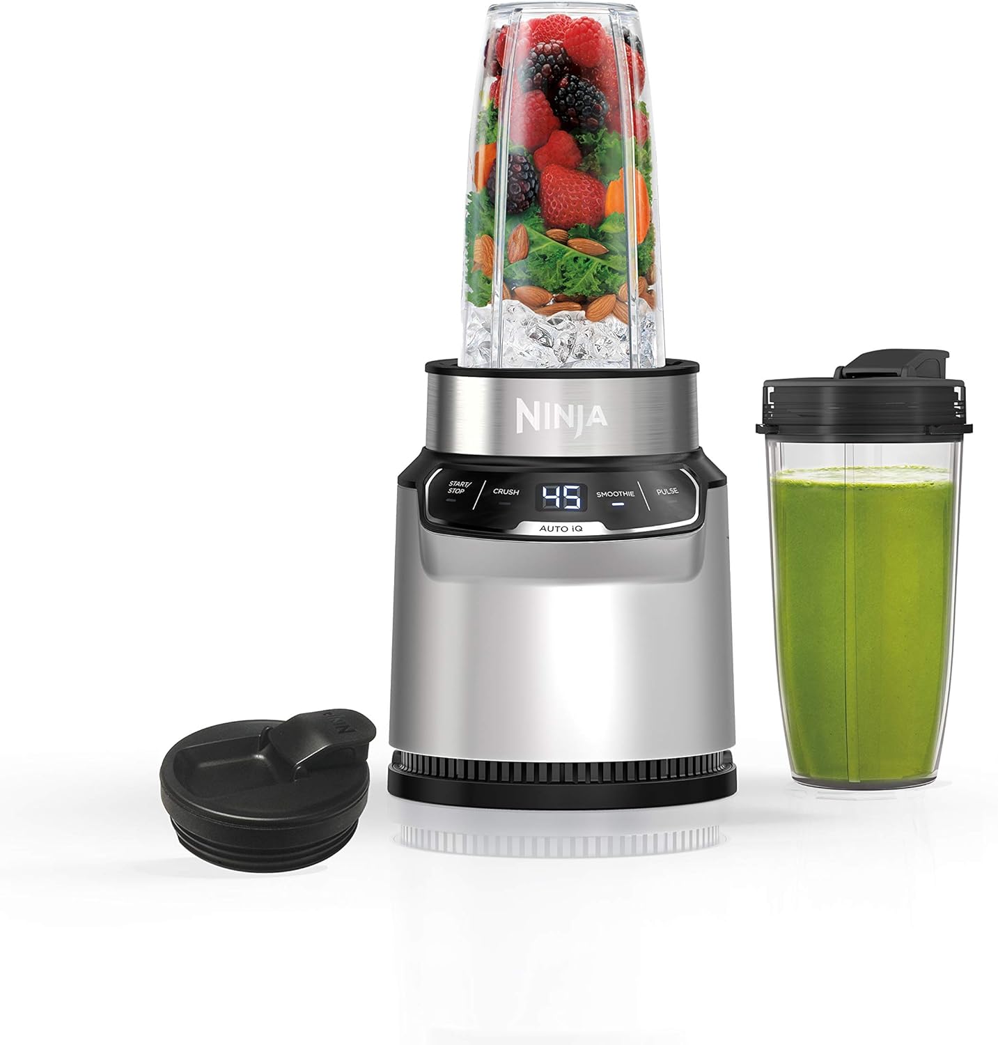Ninja | Blender | Nutri Pro | Single Serve | For Smoothies, Salsa, Shakes and Frozen Drinks | Includes 2 Smoothie Cups & Lids | Crushes Ice, Fruit & Veggies |Silver | BN401 Ninja | Blender | Nutri Pro | Single Serve | For Smoothies, Salsa, Shakes and Frozen Drinks | Includes 2 Smoothie Cups & Lids | Crushes Ice, Fruit & Veggies |Silver | BN401